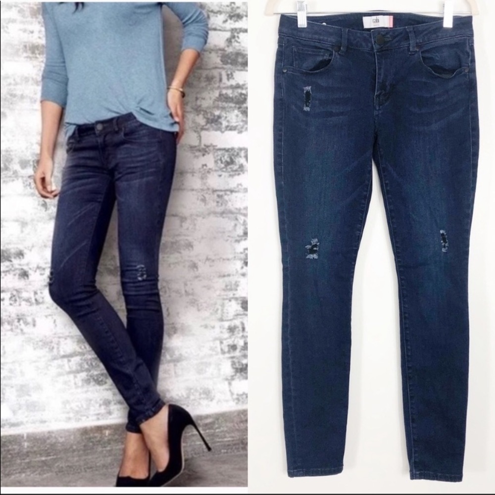 Cabi‎ Womens Skinny Jeans Blue Distressed Stretch Denim Style 3193 Size 0